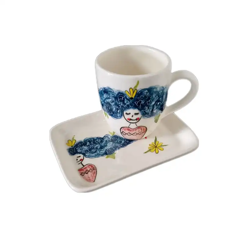 ست ماگ و زیرماگی سرامیکی طرح مو فری