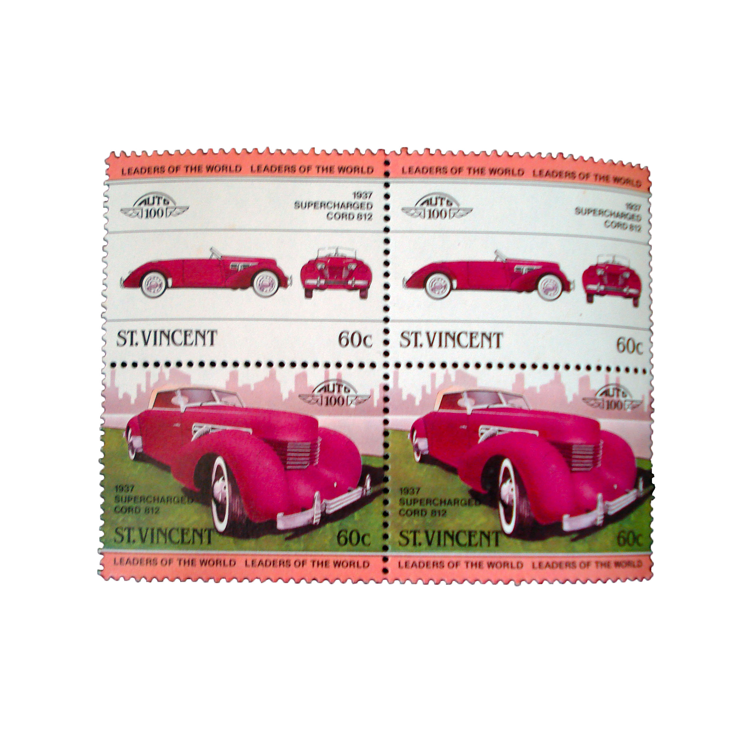 تمبر یادگاری طرح اتومبیل مدل supercharged کد 104 مجموعه 4 عددی