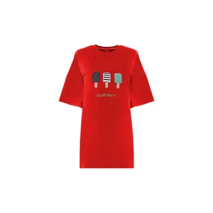 تی شرت لانگ زنانه بنیس مدل آیسان رنگ قرمز