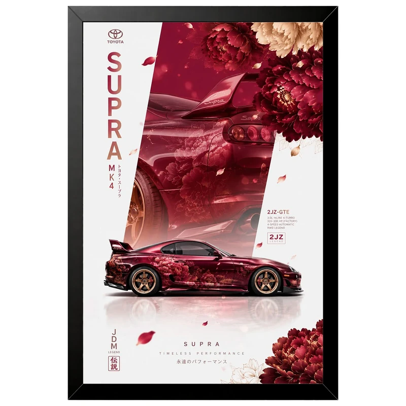 تابلو بکلیت طرح ماشین و خودرو تویوتا Toyota Supra MK4 مدل B-az1053 فریم مشکی