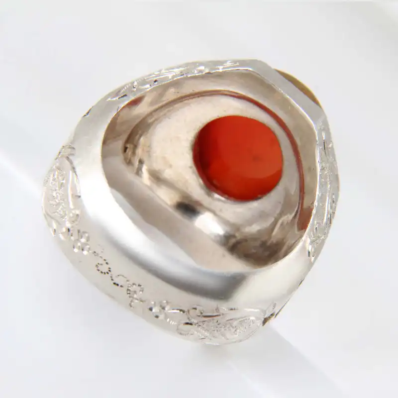 انگشتر نقره مردانه بازرگانی میلادی مدل سنگ عقیق یمنی کهنه رکاب دست ساز کد AM_1965