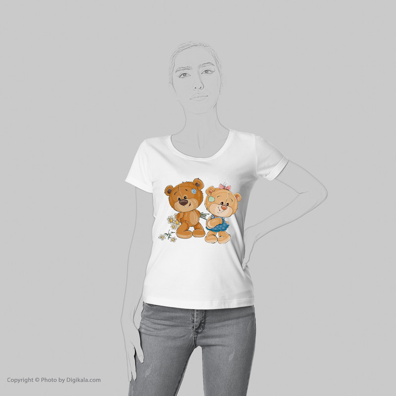 تی شرت آستین کوتاه زنانه شین دیزاین طرح خرس عاشق کد 4438