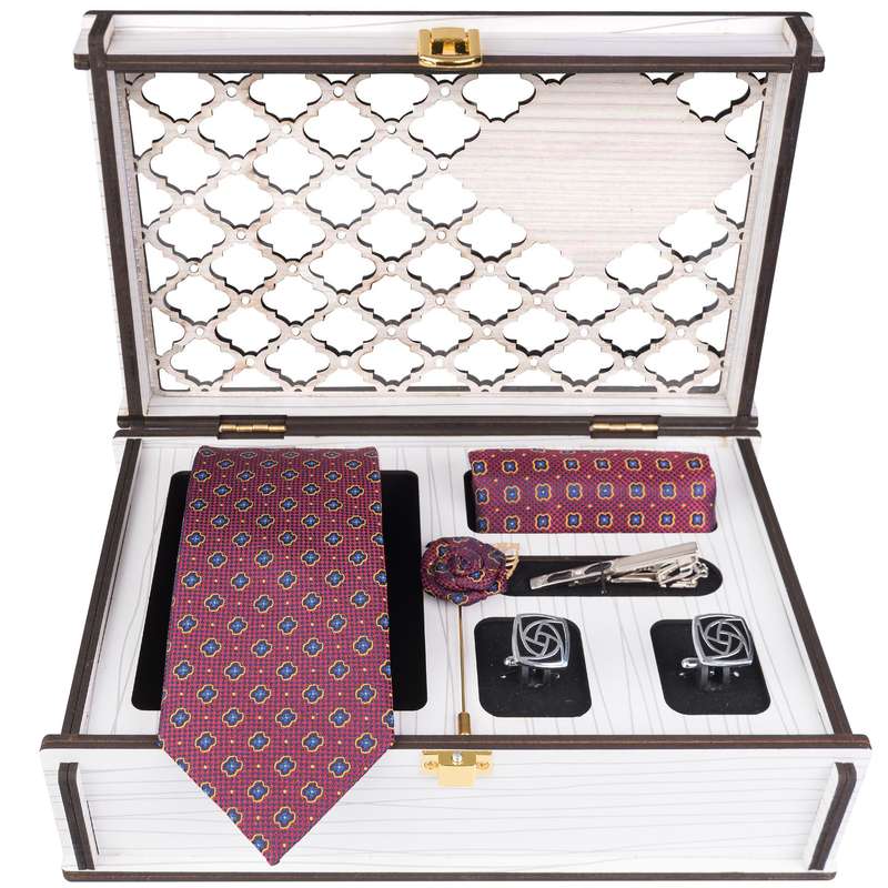 ست کراوات و دستمال جیب و دکمه سردست و گل کت مردانه جیان فرانکو روسی مدل GF-PO730RE-BOX