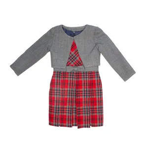 ست کت و پیراهن دخترانه مدل چهار خانه کد 9589