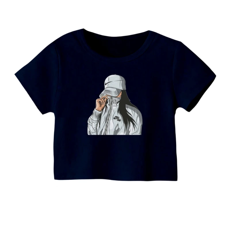 کراپ‌ تی‌شرت آستین کوتاه زنانه مدل دختر کلاهدار