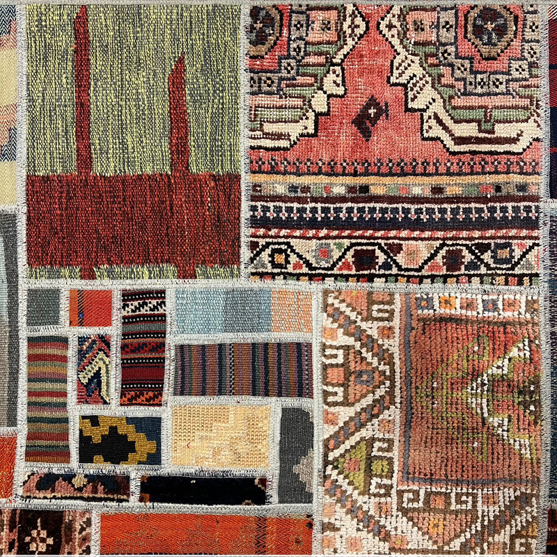 کلاژ فرش دستباف 3 متری مدل تکه دوزی‌