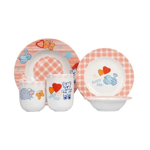 سرویس غذاخوری 5 پارچه کودک چینی زرین ایران مدل ایتالیا اف بیبی پپ با لیوان درجه عالی