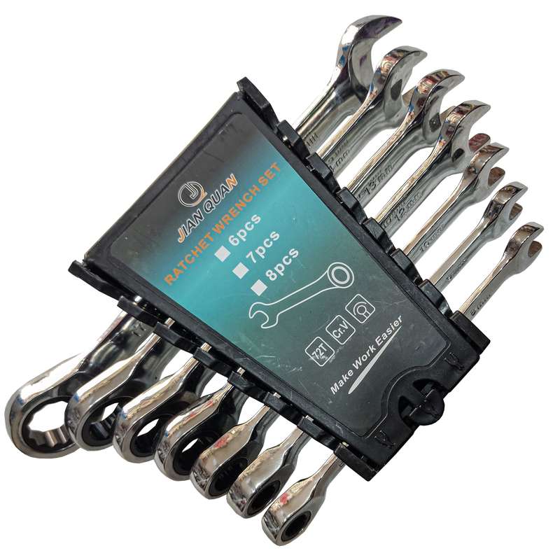 آچار یکسر تخت و یکسر رینگی جغجغه ای جیانگ کوان مدل CR.V 72 T مجموعه 7 عددی