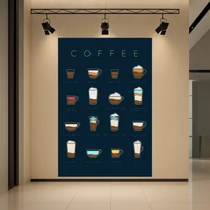 پوستر پارچه ای طرح مخمل منوی کافه مدل انواع قهوه کد AR3059462