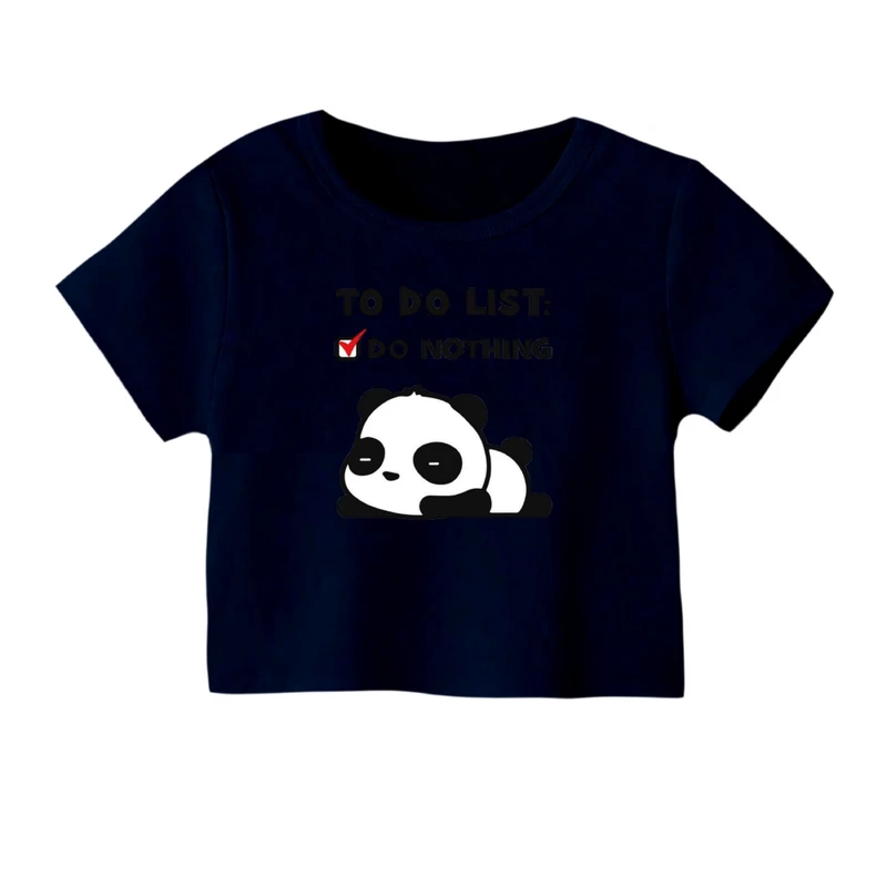 کراپ‌ تی‌شرت آستین کوتاه زنانه مدل پاندا تنبل