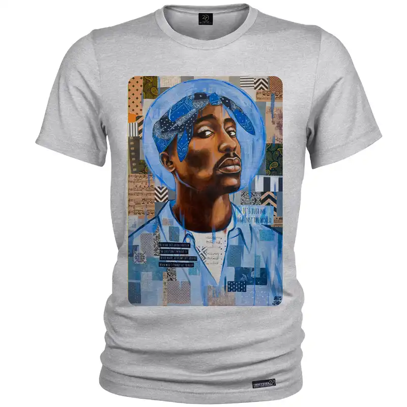 تی شرت آستین کوتاه مردانه 27 مدل Tupac Blue کد MH1148