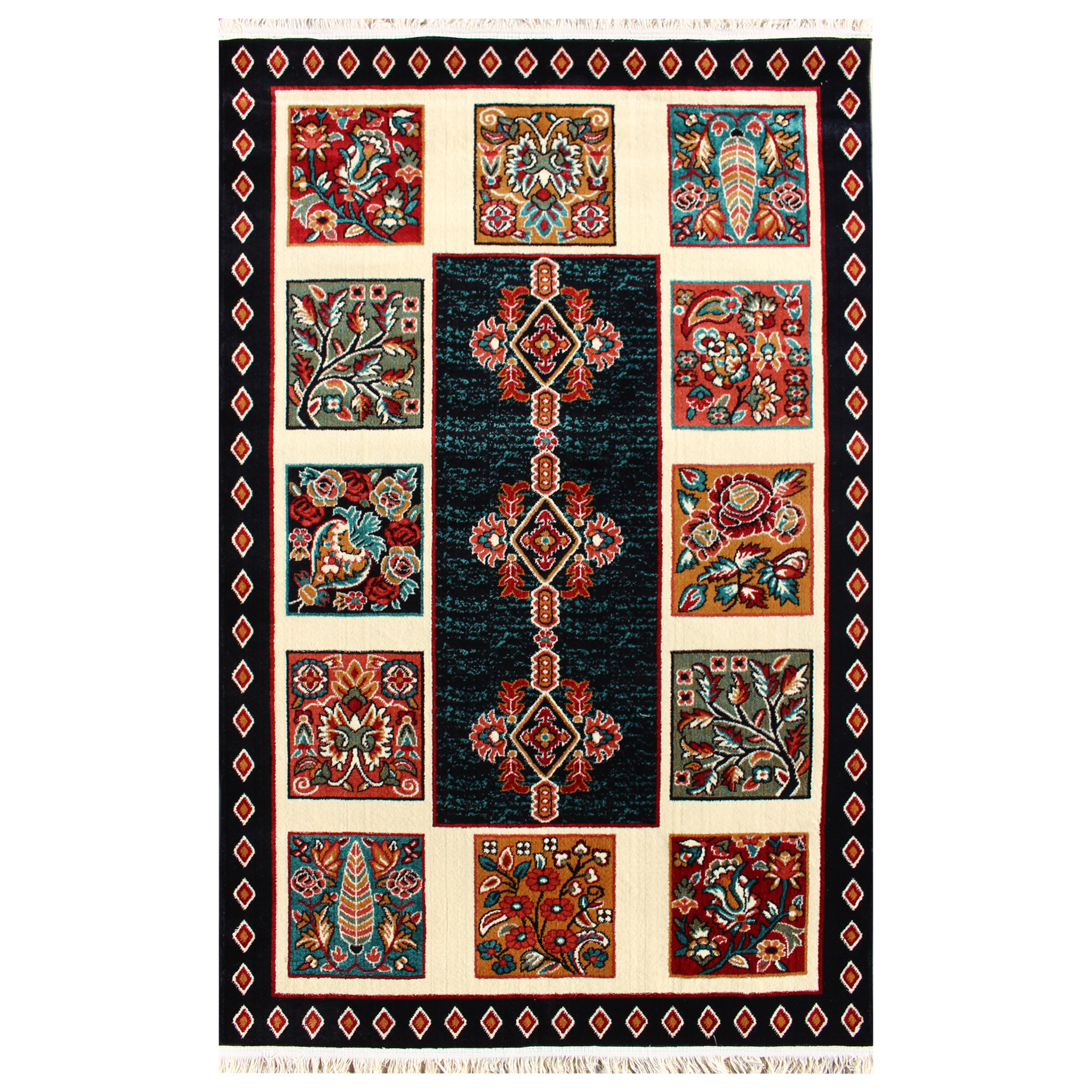 فرش ماشینی نیروانا طرح گبه کد 774 زمینه سورمه ای