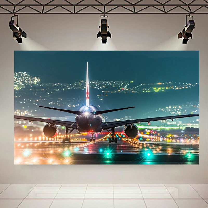 تابلو بوم طرح هواپیما مدل شب فرودگاه کد AR30767