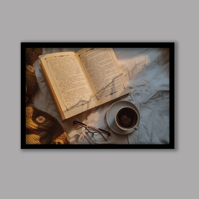 تابلو لیلیان طرح فانتزی فنجان قهوه و کتاب کد LA-G10229-2