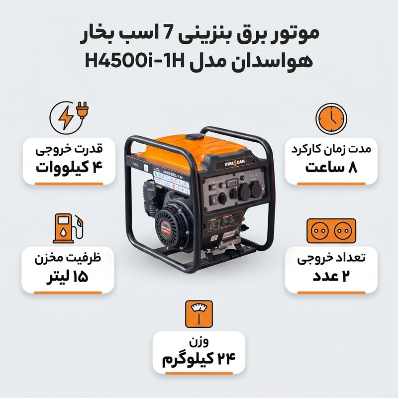 موتور برق بنزینی 7 اسب بخار هواسدان مدل H4500i-1H