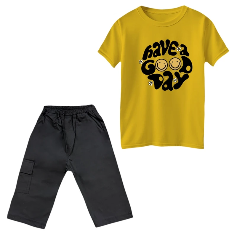 ست تی‌شرت و شلوارک پسرانه مدل روز خوبی داشته باش