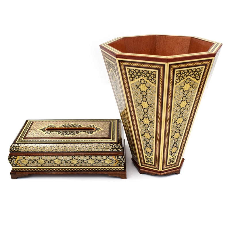 ست سطل و جعبه دستمال کاغذی خاتم کاری کد A31