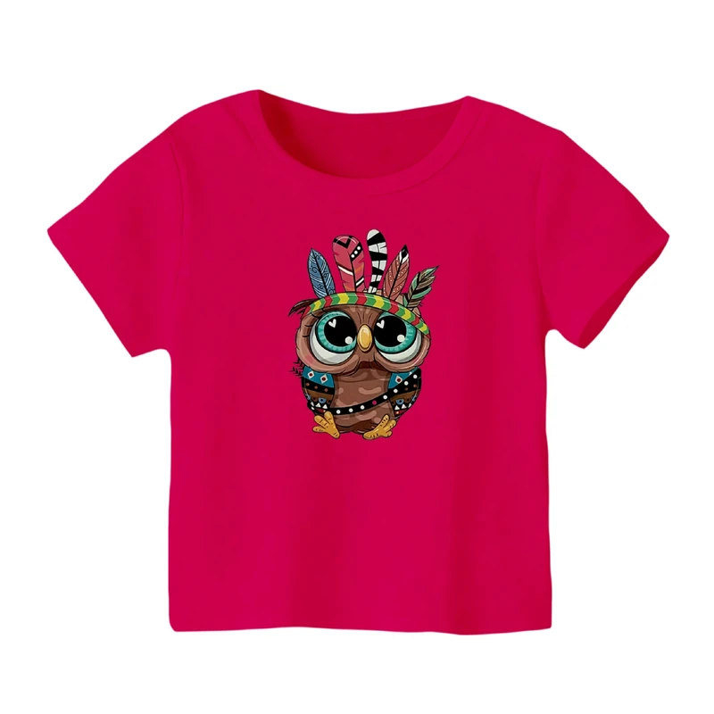 تی شرت آستین کوتاه بچگانه مدل جغد کد ۳ رنگ سرخابی