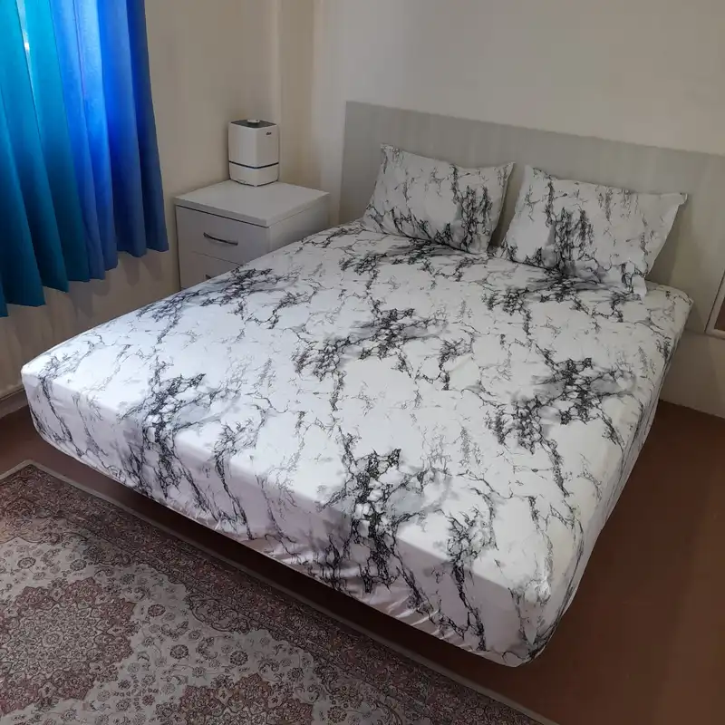 سرویس ملحفه مدل کشدوز niki05.25 طرح ماربل کد 160  دو نفره سه تکه