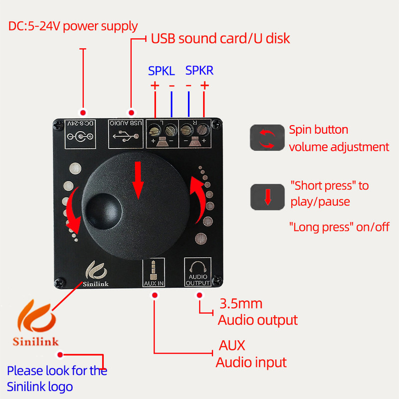 ماژول آمپلی فایر بلوتوثی سینیلینک مدل 2x50w کد usb_c