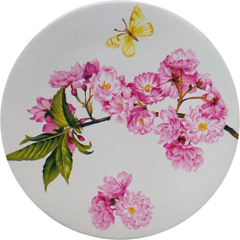 بشقاب دیوارکوب سفالی مدل شکوفه بهاری مجموعه 4 عددی