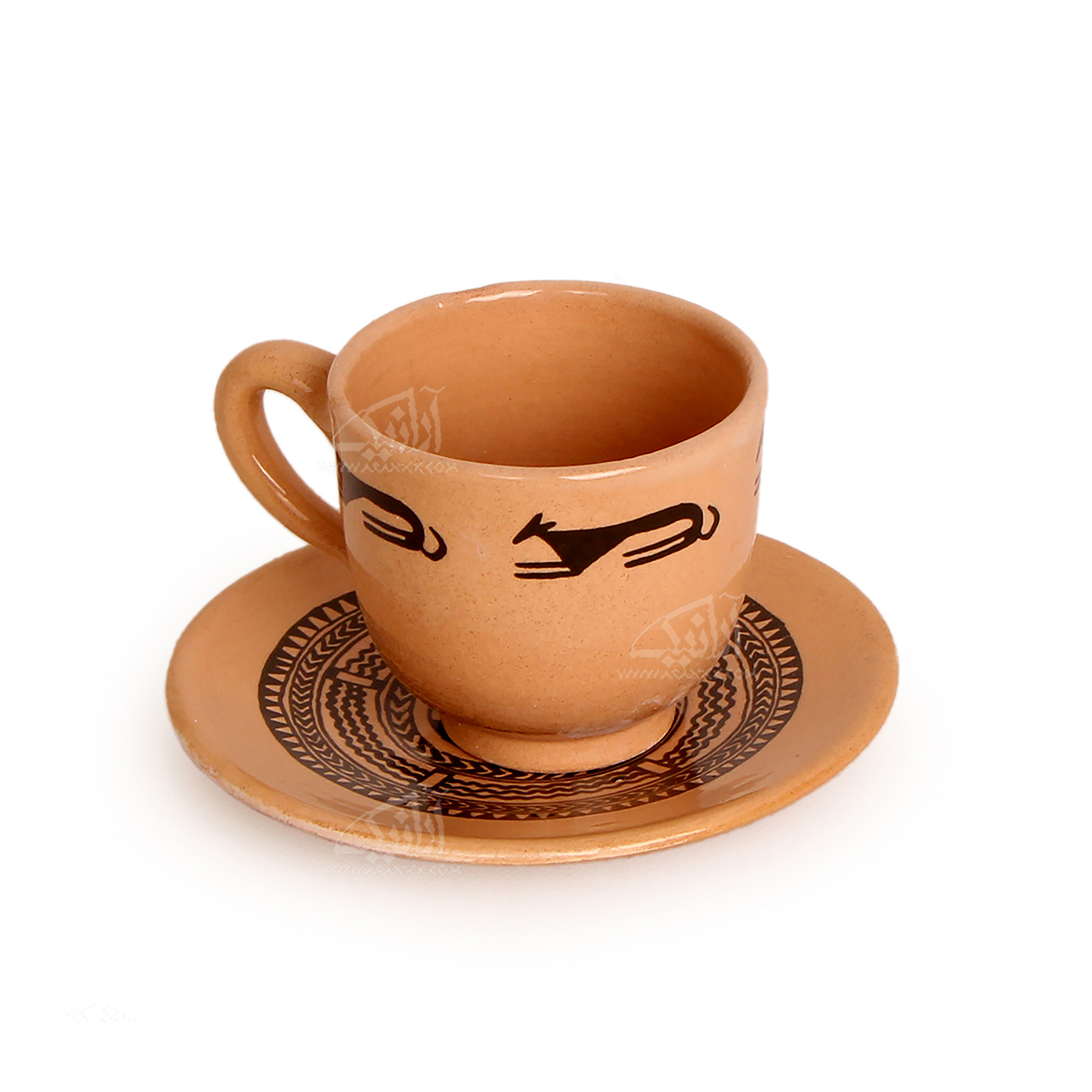 فنجان و نعلبکی سفالی‏ نقاشی زیر لعابی‏ قهوه ای روشن‏ طرح ‏روباه‏ مدل 1007800005