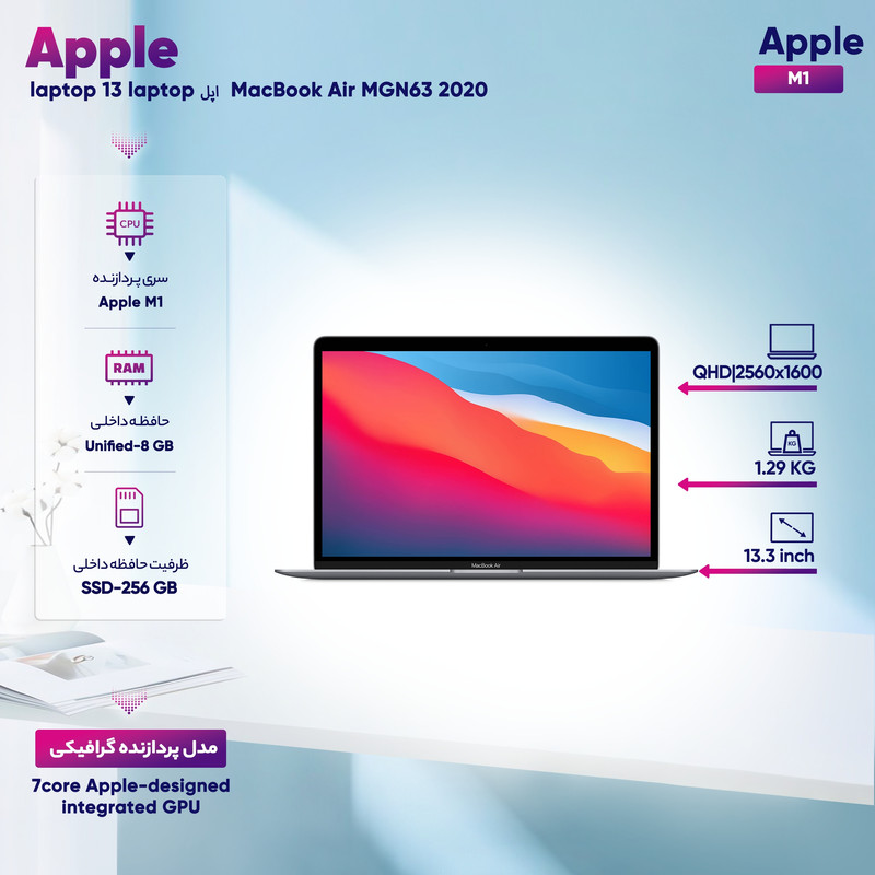 لپ تاپ 13 اینچی اپل مدل MacBook Air MGN63 2020