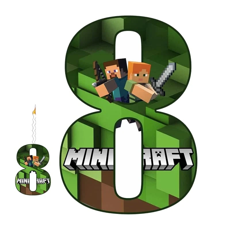 استند تولد مدل عدد 8 طرح ماینکرافت به همراه شمع