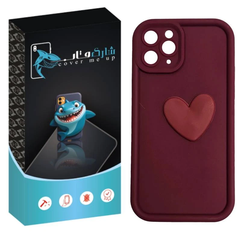 کاور شارک قاب مدل سیلیکونی سولید طرح قلب مناسب برای گوشی موبایل اپل  iPhone 11 Pro Max