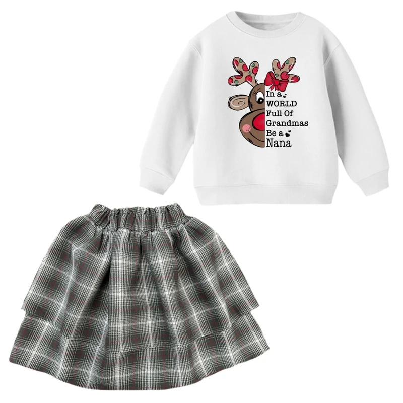 ست سویشرت و دامن دخترانه مدل گوزن کریسمس کد 10