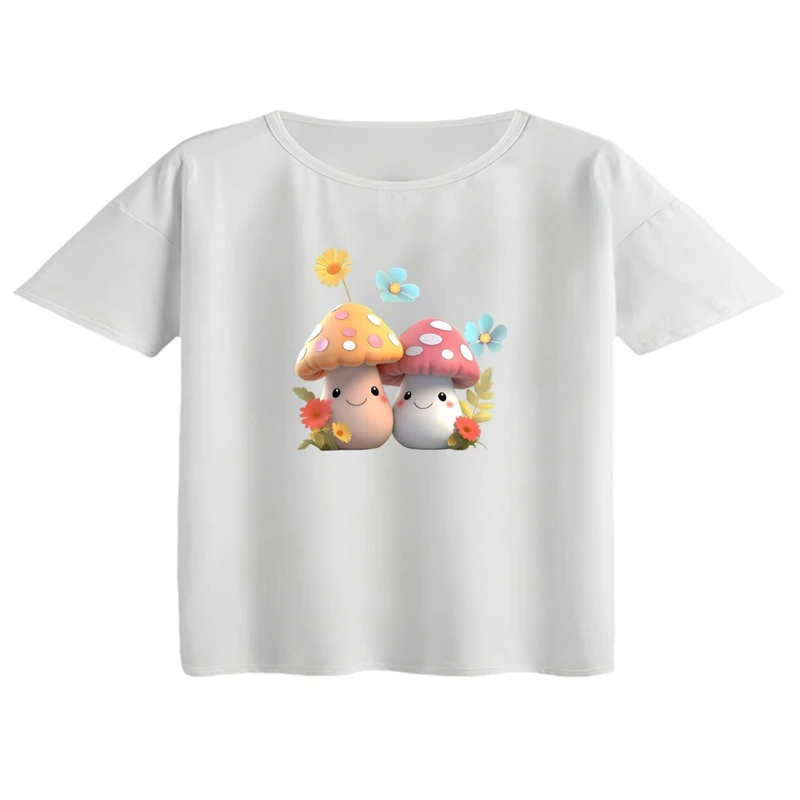 کراپ تی‌شرت آستین کوتاه زنانه مدل قارچ ها