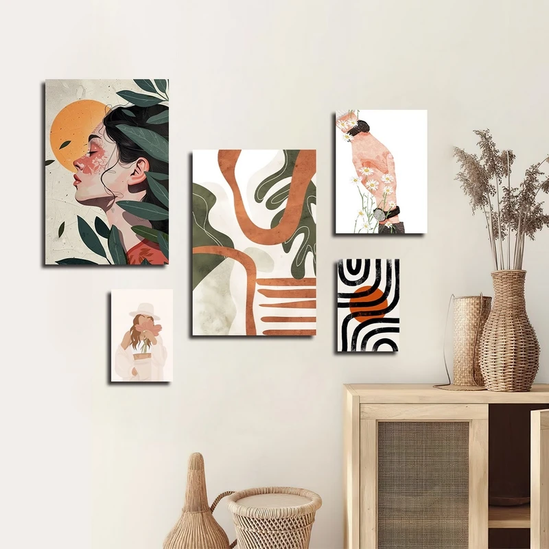 تابلو شاسی بکلیت طرح مدرن نقاشی مینیمال مدل SH-2321 مجموعه 5 عددی