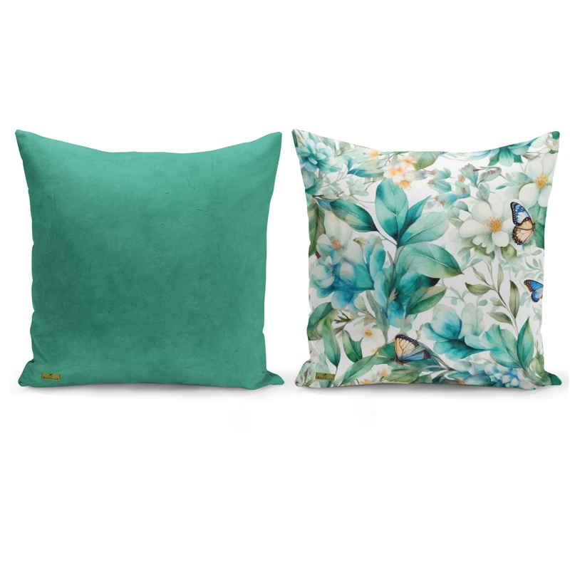 کاور کوسن ریحانلوکس مدل گل و پروانه RH114 سایز 43*43 سانتی متر مجموعه دو عددی
