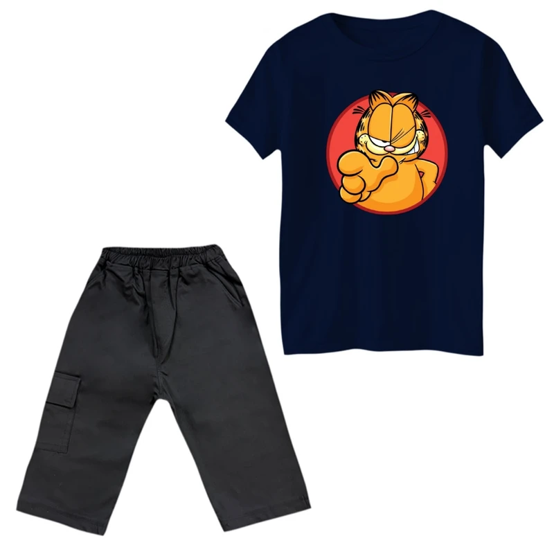 ست تی‌شرت و شلوارک پسرانه مدل گارفیلد گرد