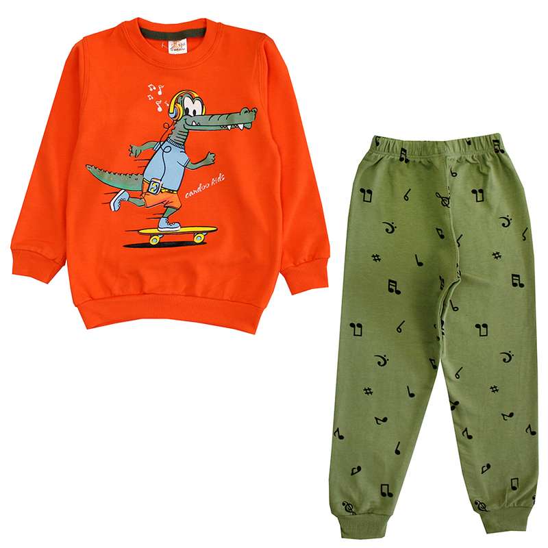 ست سویشرت و شلوار پسرانه مدل تمساح رنگ آجری