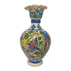 گلدان سفالی شیپوری طرح گل و مرغ کد 021