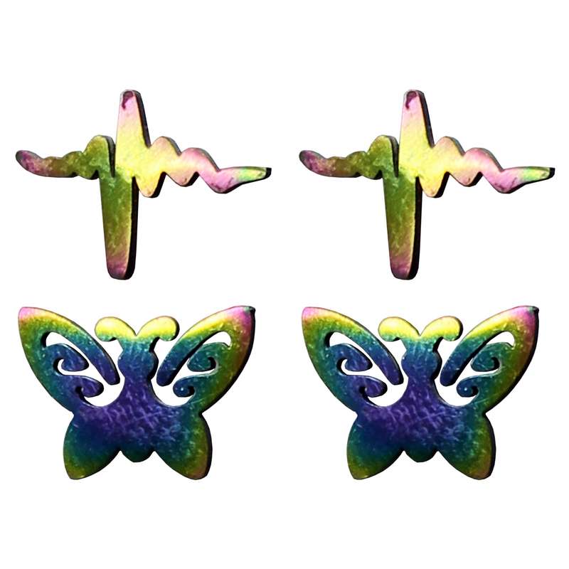 گوشواره زنانه طرح پروانه و ضربان کد RKH_1536 مجموعه 2 عددی گوشواره زنانه طرح پروانه و ضربان کد RKH_1536 مجموعه 2 عددی