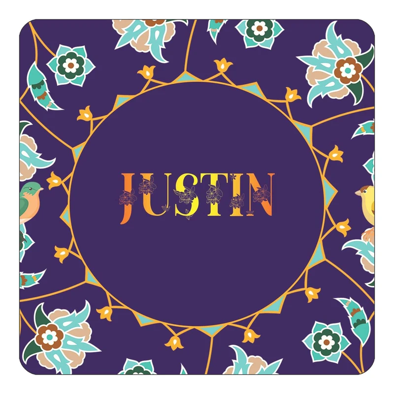 مگنت کاکتی طرح اسم جاستین justin مدل گل و بلبل کد mg14365