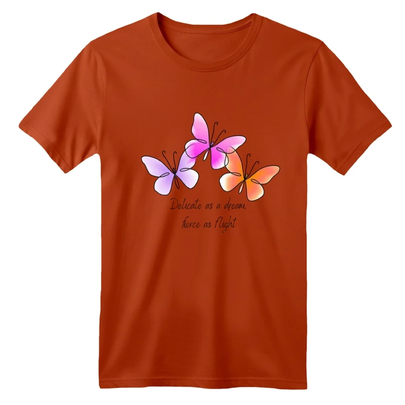 تی شرت آستین کوتاه بچگانه مدل پروانه های رنگی رنگ آجری