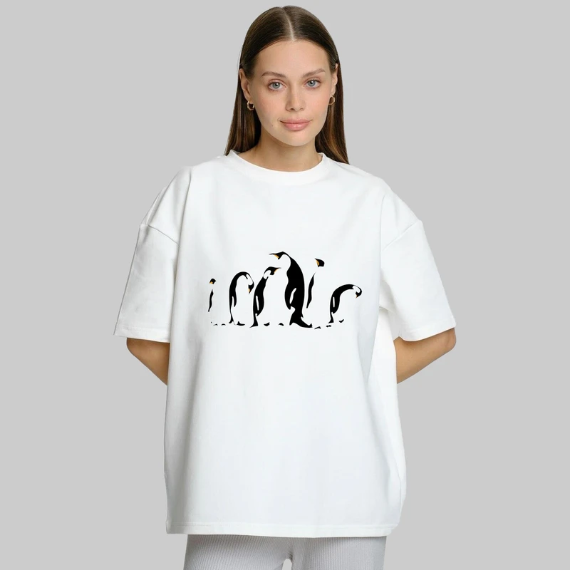 تی شرت آستین کوتاه زنانه پنبه طرح Penguin