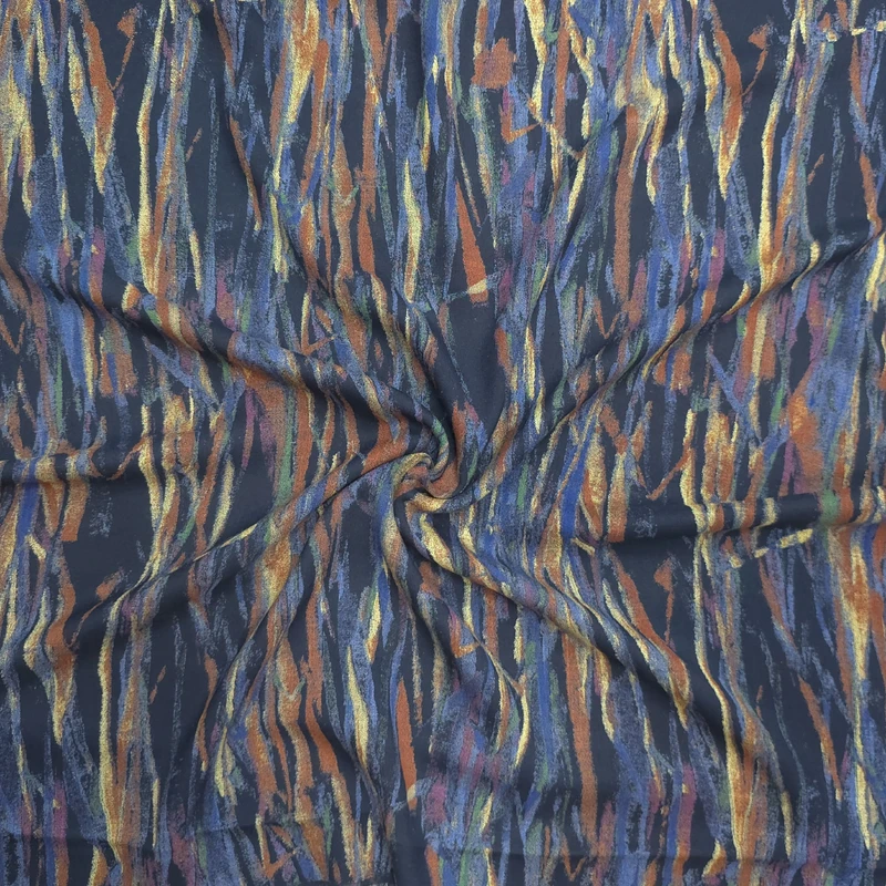 پارچه لباس عرض 1.5 متر مدل شانتون نخ اندونزی طرح خطی رنگ آبی تیره