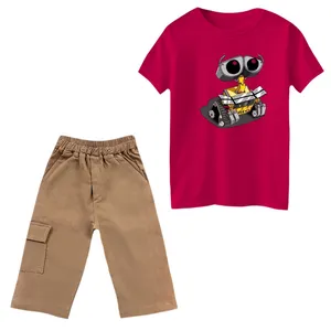 ست تی‌شرت و شلوارک پسرانه مدل والی کد 4 رنگ سرخابی