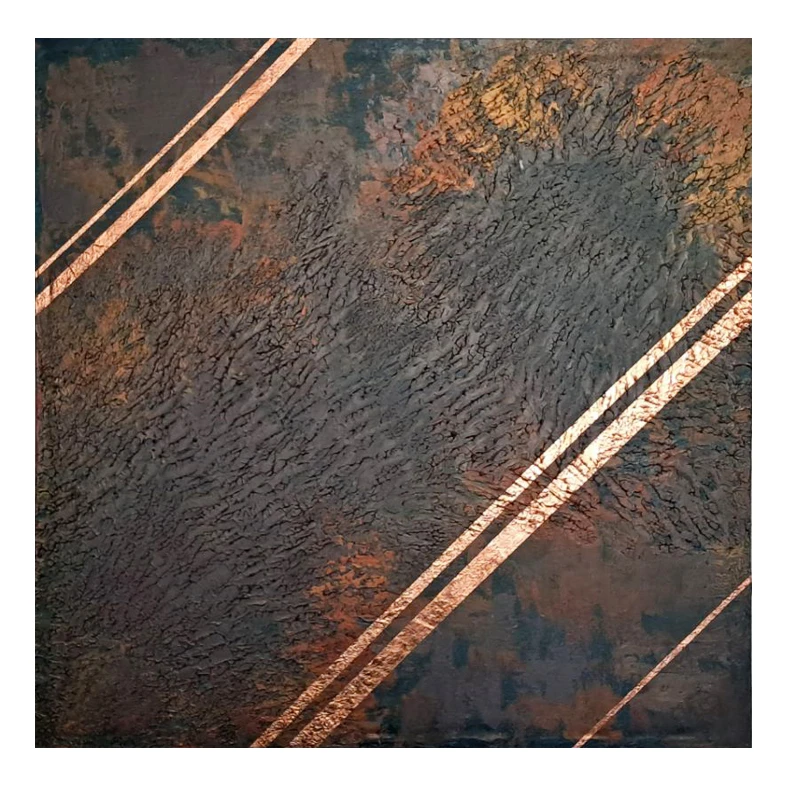 تابلو نقاشی اکریلیک به سبک آبستره طرح متالیک و مس