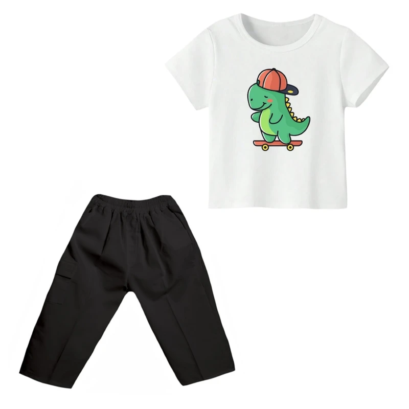 ست تی شرت و شلوارک پسرانه مدل دایناسور کد ۹