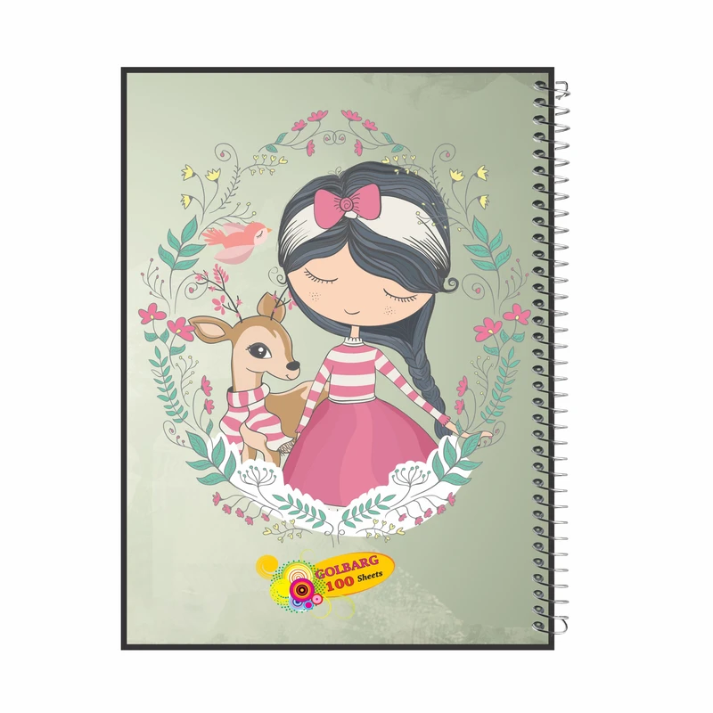 دفتر مشق 100 برگ گلبرگ طرح دختر و آهو کد 1009045