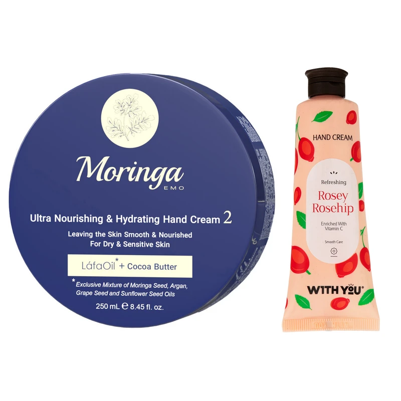 کرم آبرسان مورینگا امو مدل LáfaOil حجم 250 میلی لیتر به همراه کرم مرطوب کننده ویت یو مدل Rosey Rosehip حجم 50 میلی لیتر