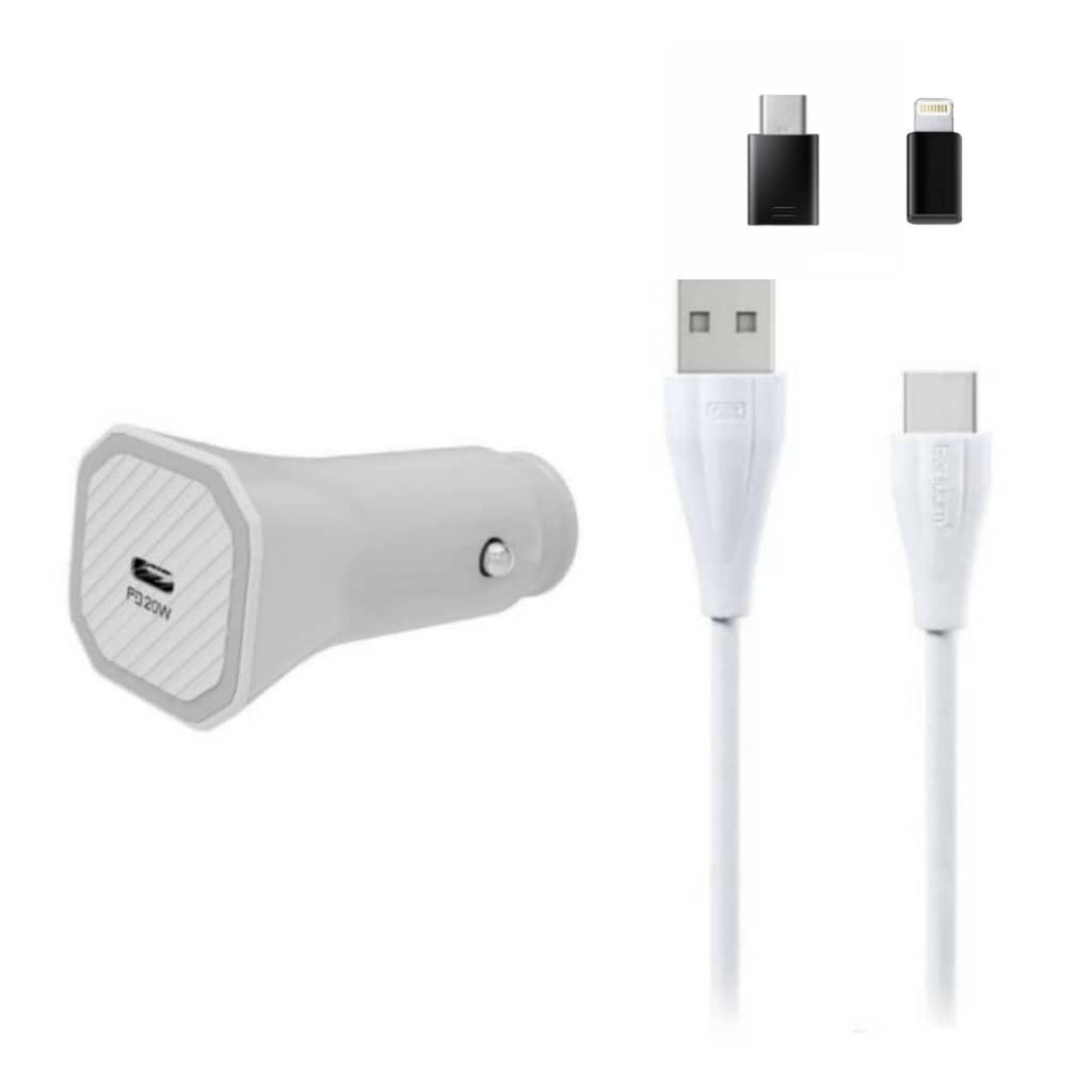 شارژر فندکی ارلدام مدل ES-CC8 به همراه کابل تبدیل microUSB/ لایتنینگ/ USB-C