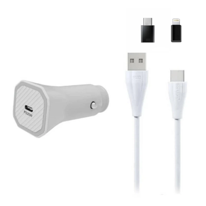 شارژر فندکی ارلدام مدل ES-CC8 به همراه کابل تبدیل microUSB/ لایتنینگ/ USB-C