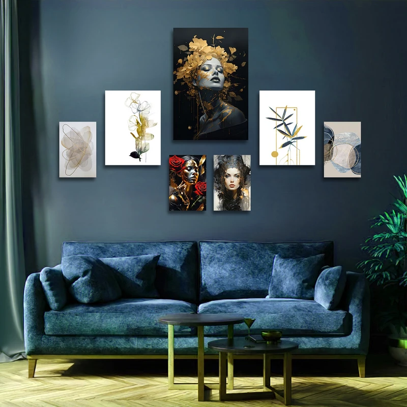 تابلو شاسی بکلیت طرح نقاشی مدرن مینیمال و چهره مدل SH-1838 مجموعه 7 عددی