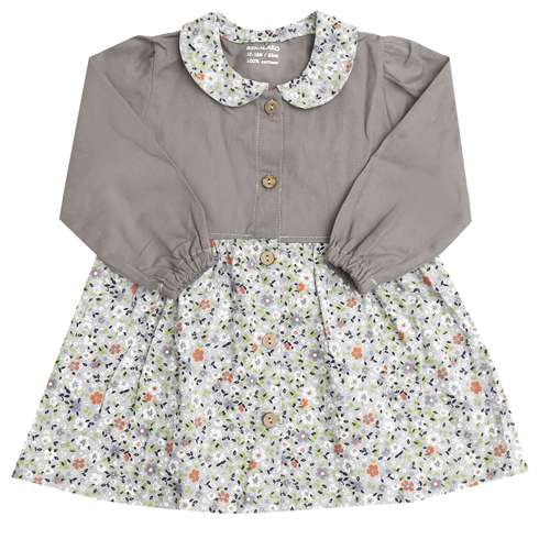 پیراهن نوزادی ریکالاکو مدل چیندار بهار رنگ طوسی